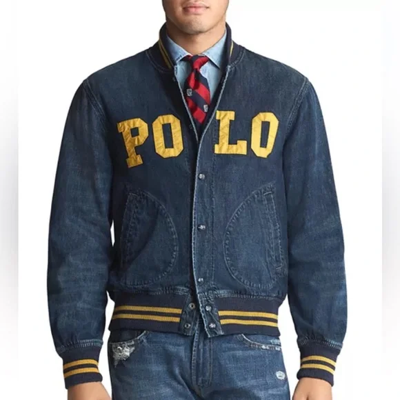 NWT Ralph Lauren Mens Denim Baseball Varsity Letterman Polo Logo Jean Jacket- S - Picture 7 of 7